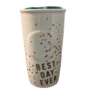 NWT Starbucks 2015 Best Day Ever Confetti Ceramic Traveler Mug with Lid
